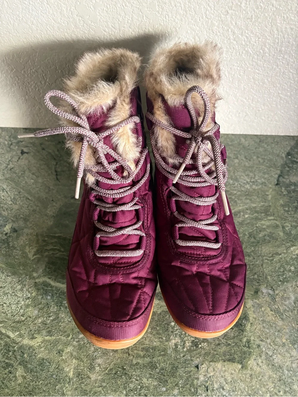 Columbia Women's Plum Waterproof Winter Boots with Faux Fur Trim.
